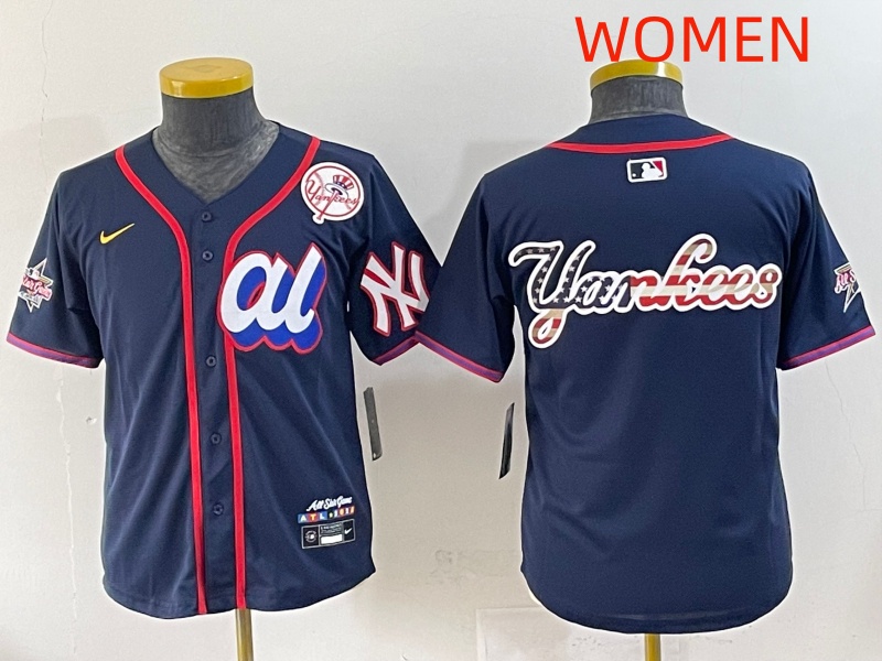 Women 2025 New York Yankees Blank Drak Blue All star Blank Blue Nike MLB Jersey style 6->youth soccer jersey->Youth Jersey